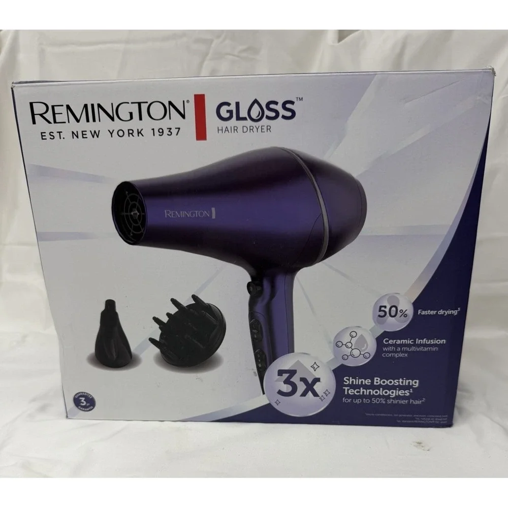 Remington Gloss Hair Dryer 1875W Purple Ceramic Ionic AC Motor 94433099